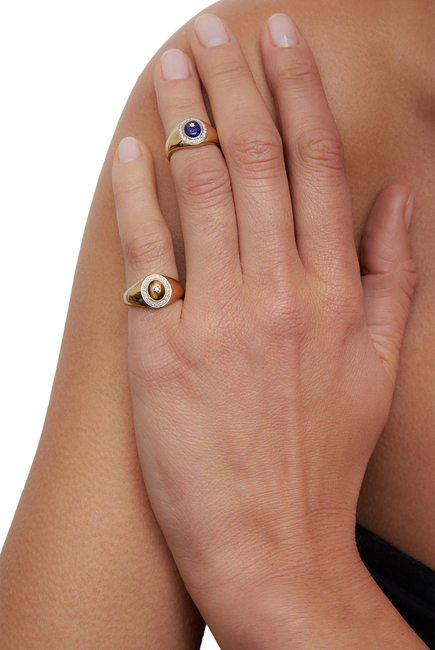 Mini Pompadour Pinky Ring, 18k Yellow Gold with Torsades Lapis Lazuli & Diamonds